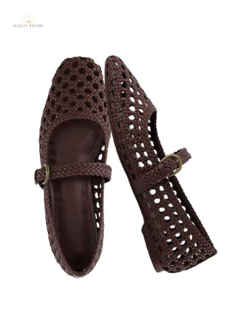 Hand-Woven Vegan Leather Mary Jane Flats with Memory Foam, Adjustable Buckle,